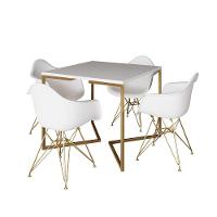 Mesa Jantar Industrial Quadrada 90Cm Branca Base V Com 4 Poltronas Daw Brancas Base Dou Cor: Branco - 6