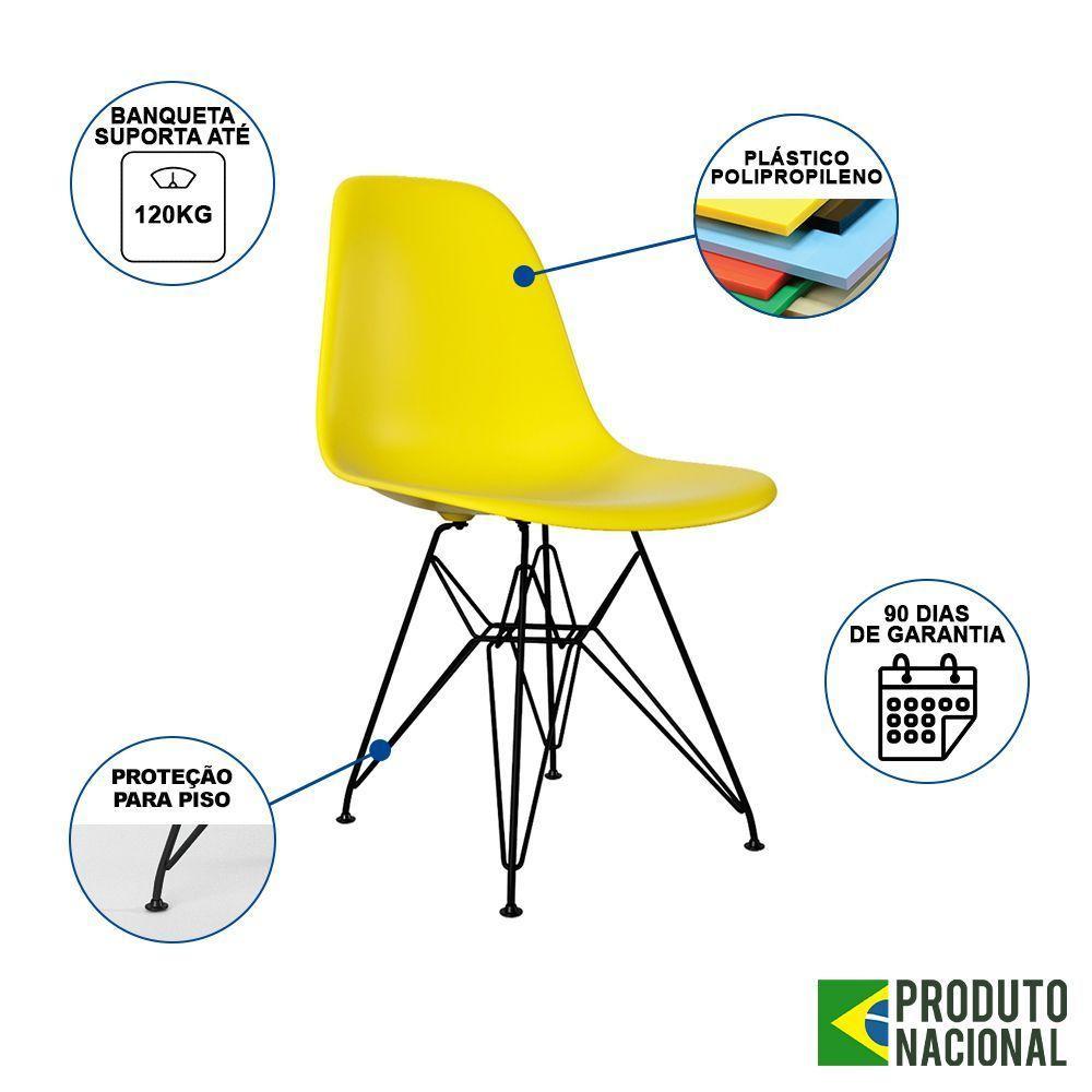 Mesa Industrial Base Ferro Preto 137X90 Tampo Amêndoa 4 Cadeiras Eiffel Ferro Preto Assento Amarelo - 4