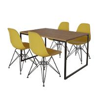 Mesa Industrial Base Ferro Preto 137X90 Tampo Amêndoa 4 Cadeiras Eiffel Ferro Preto Assento Amarelo - 6