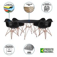 Mesa De Jantar Redonda Preta 110Cm Com 4 Poltronas Pretas Ferro Cobre Cor: Preto - 6