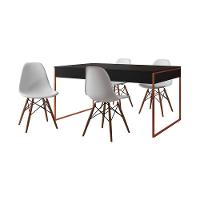 Mesa Jantar Industrial Retangular Preta 137X90Cm Base Cobre Com 4 Cadeiras Brancas Cor: Preto - 11