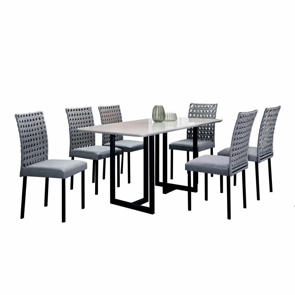 Conjunto Sala De Jantar Lisboa Com 6 Cadeiras Rattan Grafite E Metal Preto Bm Tubulares - 1