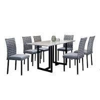 Conjunto Sala De Jantar Lisboa Com 6 Cadeiras Rattan Grafite E Metal Preto Bm Tubulares - 1