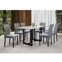 Conjunto Sala De Jantar Lisboa Com 6 Cadeiras Rattan Grafite E Metal Preto Bm Tubulares - 6