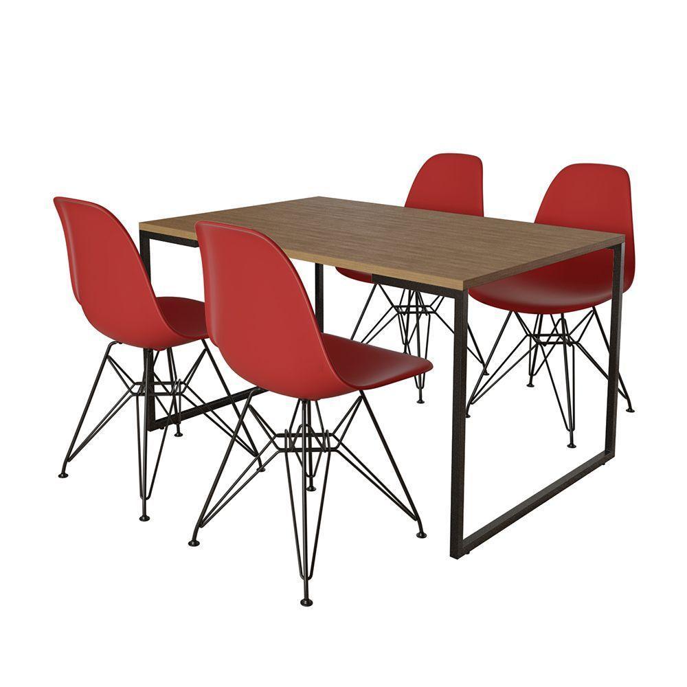 Mesa Industrial Base Ferro Preto 137X90 Tampo Amêndoa 4 Cadeiras Eiffel Ferro Preto Assento Vermelho - 6