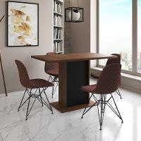 Mesa Jantar Londres Tampo Amêndoa 120Cm Base Preta 4 Cadeiras Ferro Preto Estofado Caramelo - 1