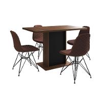 Mesa Jantar Londres Tampo Amêndoa 120Cm Base Preta 4 Cadeiras Ferro Preto Estofado Caramelo - 6