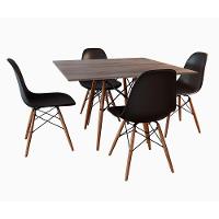 Mesa De Jantar Amêndoa Quadrada 90Cm Com 4 Cadeiras Pretas Cor: Preto - 1