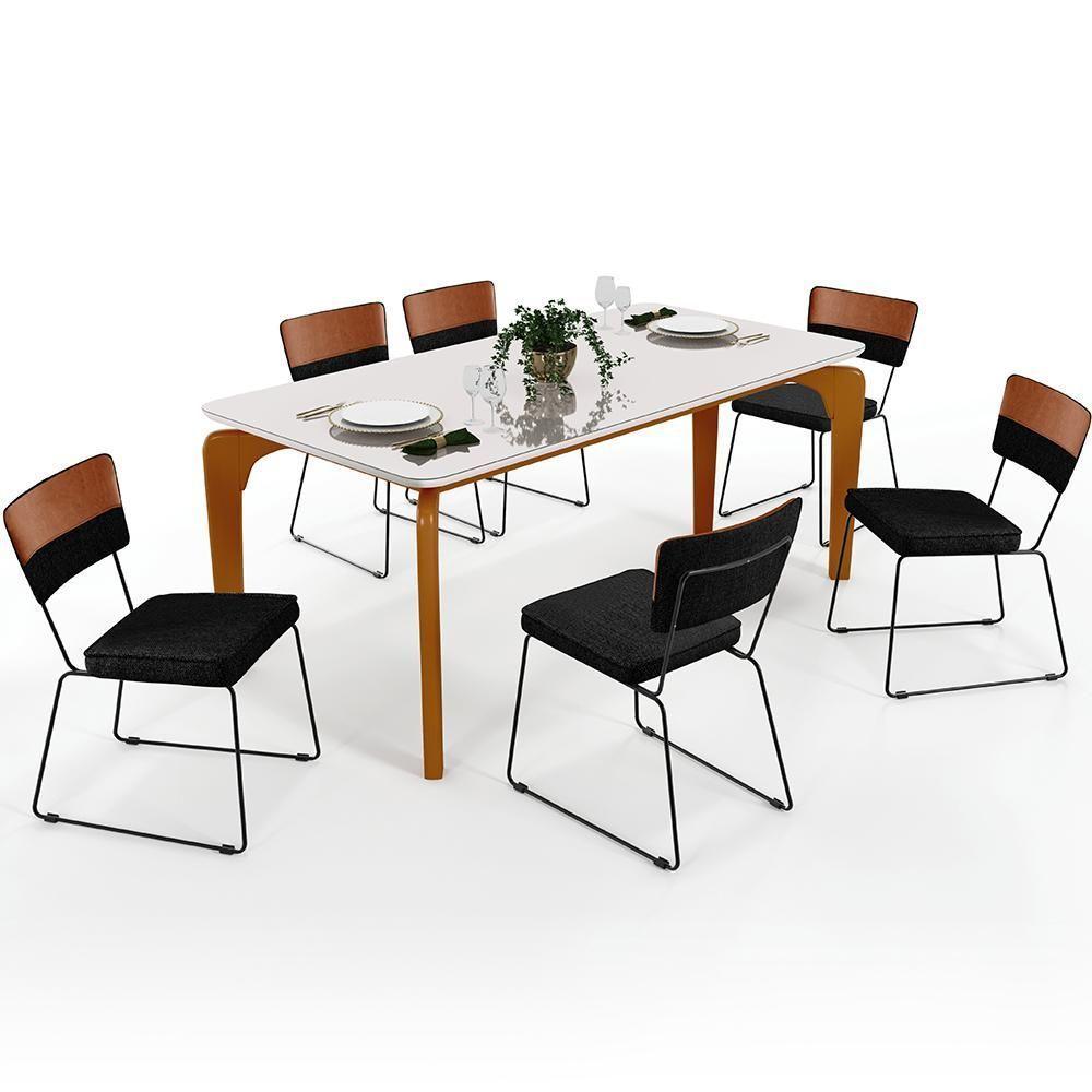 Mesa Capri 160 Off White Com 6 Cadeiras Faixa Camel Chumbo - 1