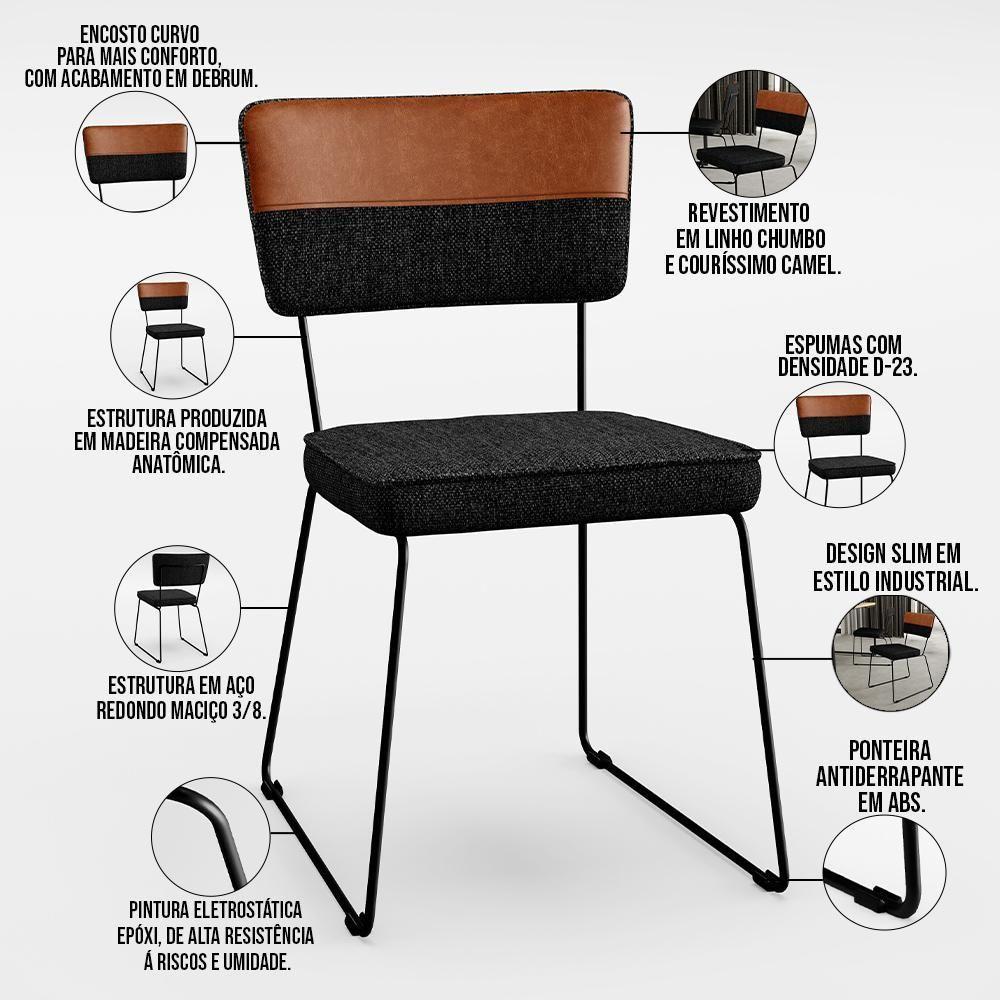 Mesa Capri 160 Off White Com 6 Cadeiras Faixa Camel Chumbo - 8