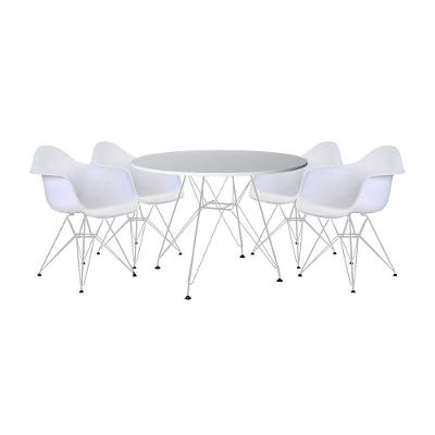 Mesa De Jantar Redonda Branca 90Cm Com 4 Poltronas Brancas Ferro Branco Cor: Branco