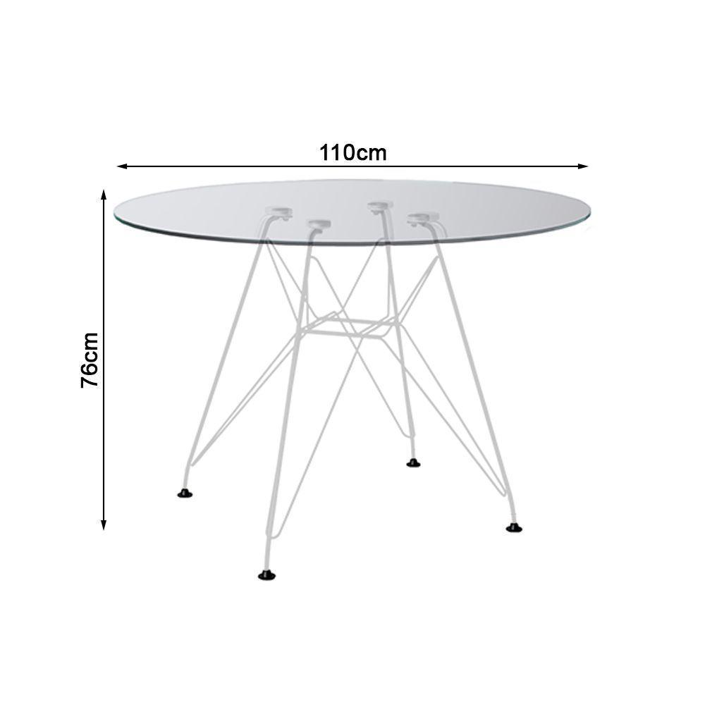 Mesa De Jantar Vidro Redonda 110Cm Com 4 Poltronas Brancas Ferro Branco Cor: Branco - 3