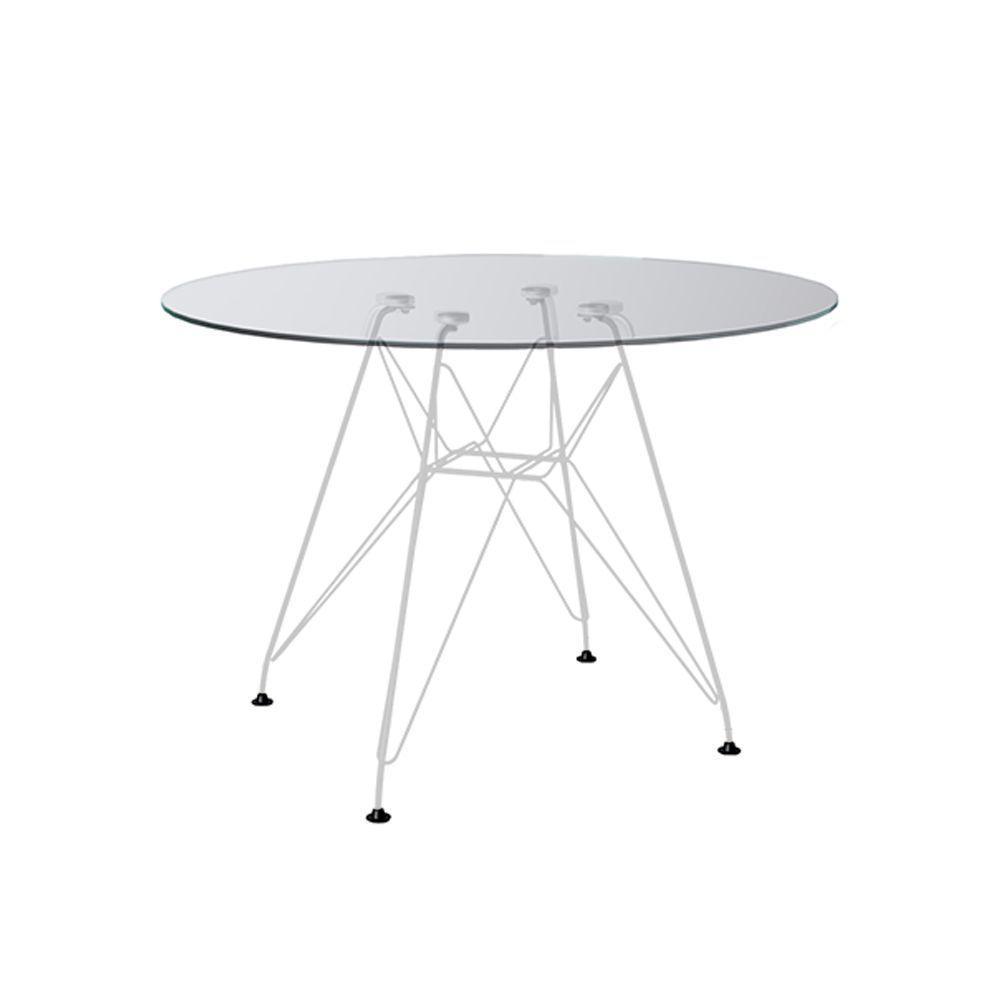 Mesa De Jantar Vidro Redonda 110Cm Com 4 Poltronas Brancas Ferro Branco Cor: Branco - 5