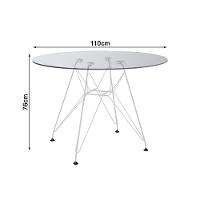 Mesa De Jantar Vidro Redonda 110Cm Com 4 Poltronas Brancas Ferro Branco Cor: Branco - 3