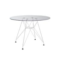 Mesa De Jantar Vidro Redonda 110Cm Com 4 Poltronas Brancas Ferro Branco Cor: Branco - 5