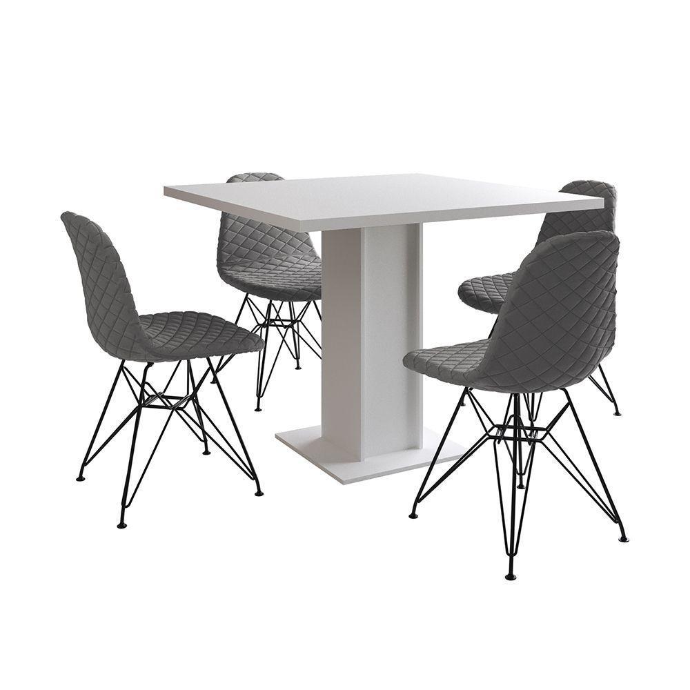 Mesa Jantar Londres Quadrada Branca 90Cm 4 Cadeiras Estofadas Grafite Eames Ferro Preto - 6