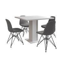Mesa Jantar Londres Quadrada Branca 90Cm 4 Cadeiras Estofadas Grafite Eames Ferro Preto - 6