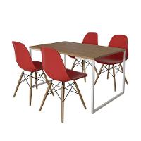 Mesa Industrial Base Ferro Branco 137X90 Tampo Amêndoa 4 Cadeiras Eiffel Madeira Assento Vermelho - 6