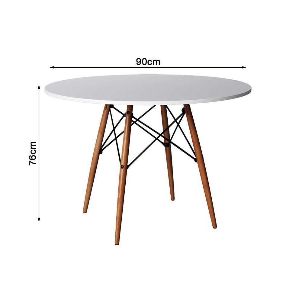Mesa De Jantar Redonda Em Madeira 90Cm Branca Com 4 Poltronas Brancas Cor: Branco - 3
