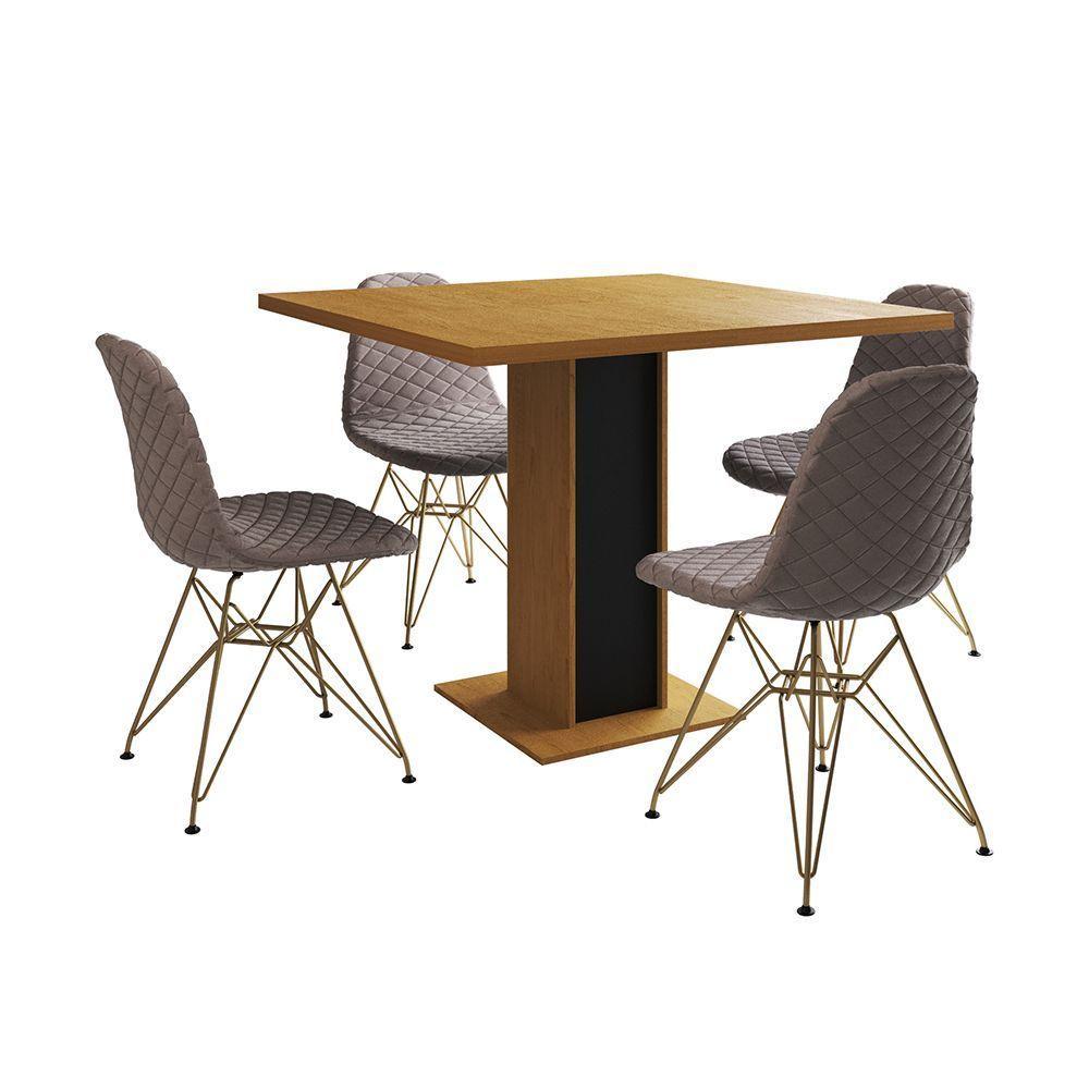 Mesa Jantar Londres Quadrada Canela 90Cm Base Preta 4 Cadeiras Eames Estofadas Nude Médio Base Doura - 6