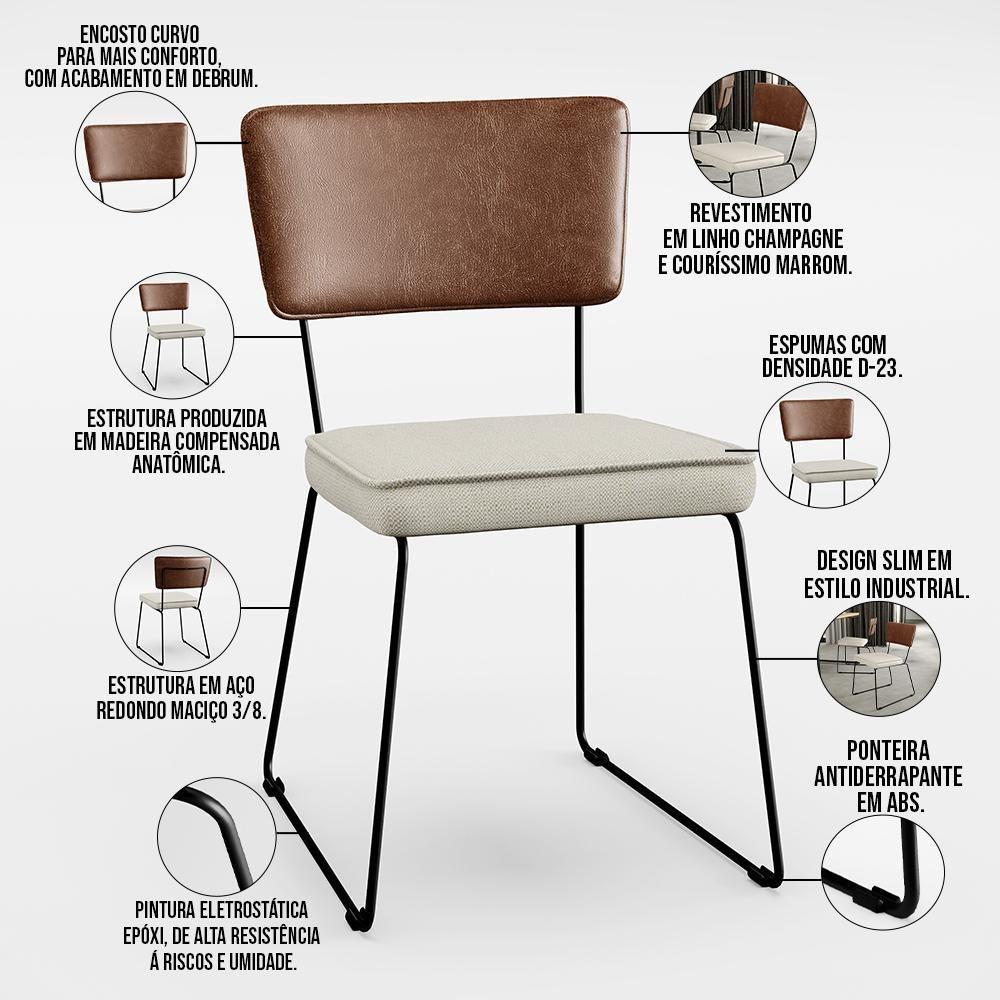 Mesa Capri 160cm Off White Com 6 Cadeiras Marrom Champagne - 8