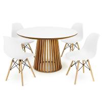 Conjunto Mesa De Jantar Redonda Luana Amadeirada Branca 120cm Com 4 Cadeiras Eames Eiffel - Branco - 1