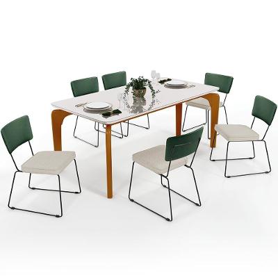Mesa 160cm Off White E 6 Cadeiras Verde Musgo Champagne