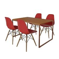 Mesa Industrial Base Ferro Cobre Tampo 137X90 Canela 4 Cadeiras Eames Madeira Assento Vermelho - 6