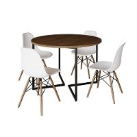 Mesa Jantar Industrial Redonda 110Cm Amêndoa Base V Ferro Preto C/4 Cadeiras Branca Base Mad Amendoa - 6