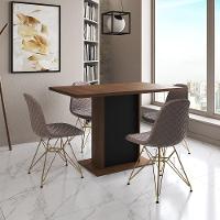 Mesa Jantar Londres Tampo Amêndoa 120Cm Base Preta 4 Cadeiras Base Dourado Estofado Nude Médio - 1
