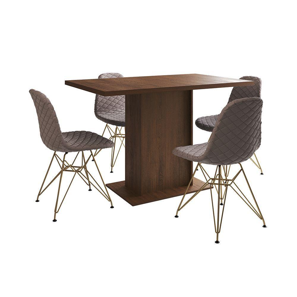 Mesa Jantar Londres Tampo Amêndoa 120Cm 4 Cadeiras Base Dourado Estofado Nude Médio - 6