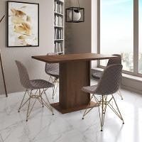Mesa Jantar Londres Tampo Amêndoa 120Cm 4 Cadeiras Base Dourado Estofado Nude Médio - 1