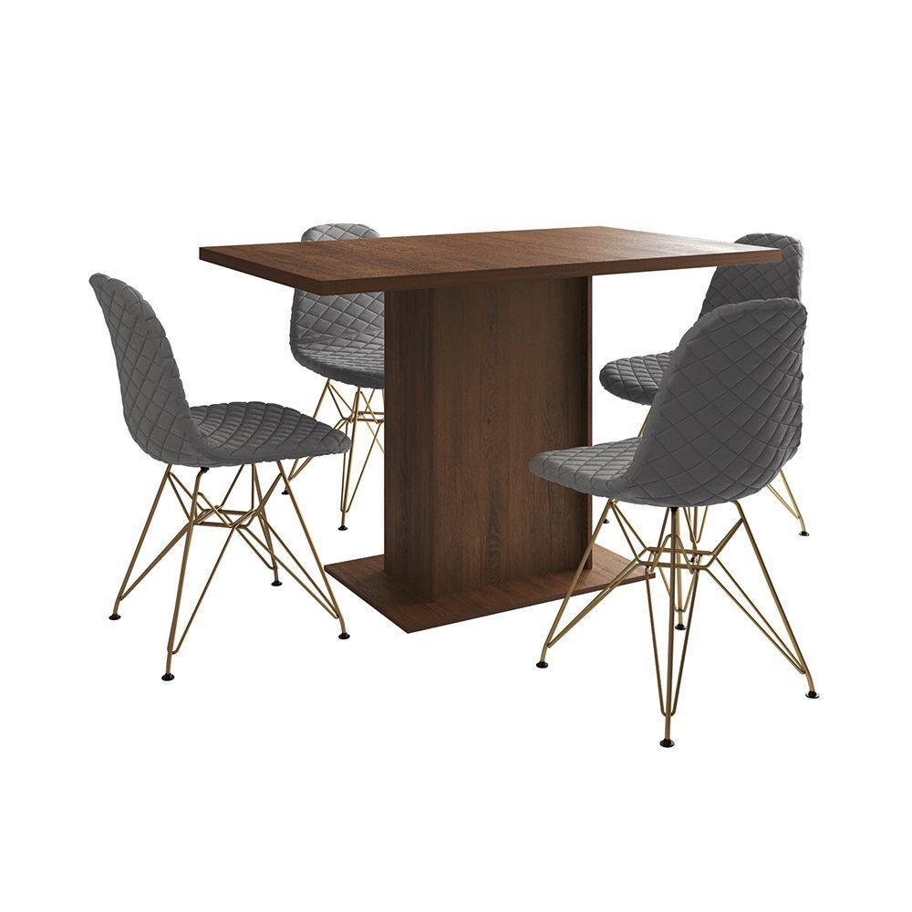 Mesa Jantar Londres Tampo Amêndoa 120Cm 4 Cadeiras Base Dourado Estofado Grafite - 8
