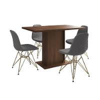 Mesa Jantar Londres Tampo Amêndoa 120Cm 4 Cadeiras Base Dourado Estofado Grafite - 10