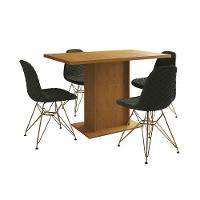 Mesa Jantar Londres Tampo Canela 120Cm 4 Cadeiras Base Dourado Estofado Verde - 6