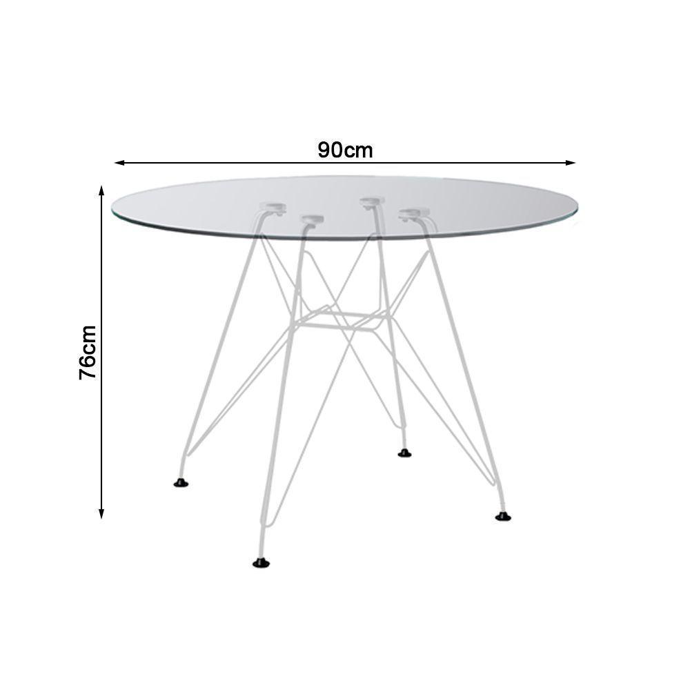 Mesa De Jantar Redonda Vidro 90Cm Com 4 Poltronas Pretas Ferro Branco Preto - 3