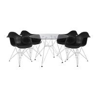 Mesa De Jantar Redonda Vidro 90Cm Com 4 Poltronas Pretas Ferro Branco Preto - 1