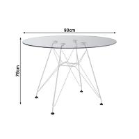 Mesa De Jantar Redonda Vidro 90Cm Com 4 Poltronas Pretas Ferro Branco Preto - 3