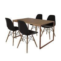 Mesa Industrial Base Ferro Cobre 137X90 Tampo Amêndoa 4 Cadeiras Eiffel Madeira Assento Preto - 6