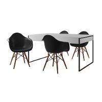 Mesa Jantar Industrial Branca 137X90Cm Base Ferro Preto Com 4 Poltronas Pretas Cor: Branco - 6