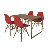 Mesa Industrial Base Ferro Cobre 137X90 Tampo Amêndoa 4 Cadeiras Eiffel Madeira Assento Vermelho - 7