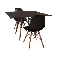 Conjunto De Mesa De Jantar Quadrada 90Cm Tampo De Madeira Preto Com 2 Cadeiras Pretas - 1