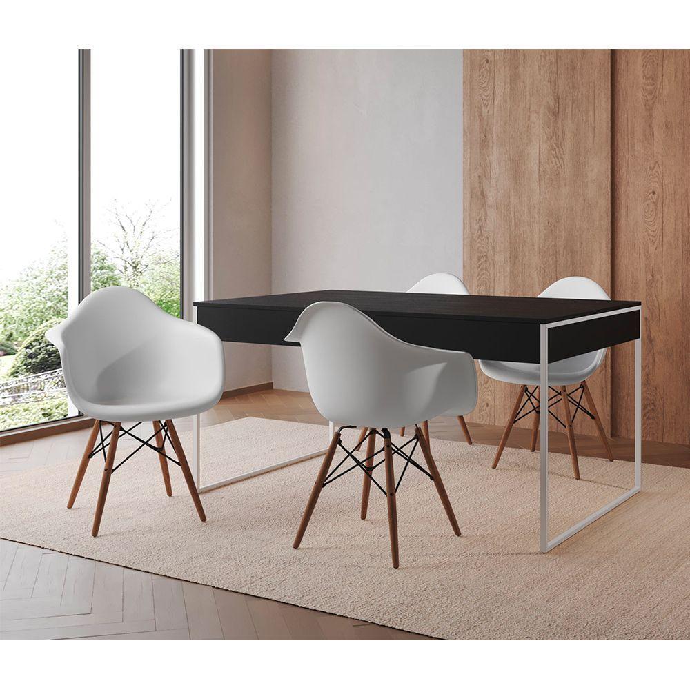 Mesa Jantar Industrial Preta 137X90Cm Base Ferro Branco Com 4 Poltronas Brancas Eif Cor: Preto - 1