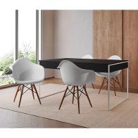 Mesa Jantar Industrial Preta 137X90Cm Base Ferro Branco Com 4 Poltronas Brancas Eif Cor: Preto - 1