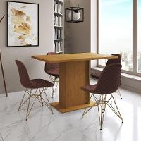 Mesa Jantar Londres Tampo Canela 120Cm 4 Cadeiras Base Dourado Estofado Caramelo - 1
