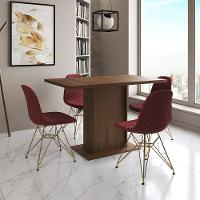 Mesa Jantar Londres Tampo Amêndoa 120Cm 4 Cadeiras Base Dourado Estofado Vermelho - 2