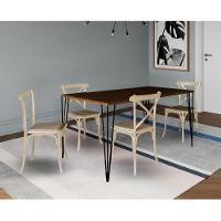 Jogo De Mesa Elen Retangular Tampo De Madeira 140X80Cm Amêndoa Com 4 Cadeiras Katrina Off White - 1