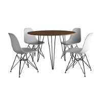 Mesa De Jantar Redonda 90Cm Amêndoa Clips 3 Pés Com 4 Cadeiras Eames Eiffel Brancas Ferro Preto - 6