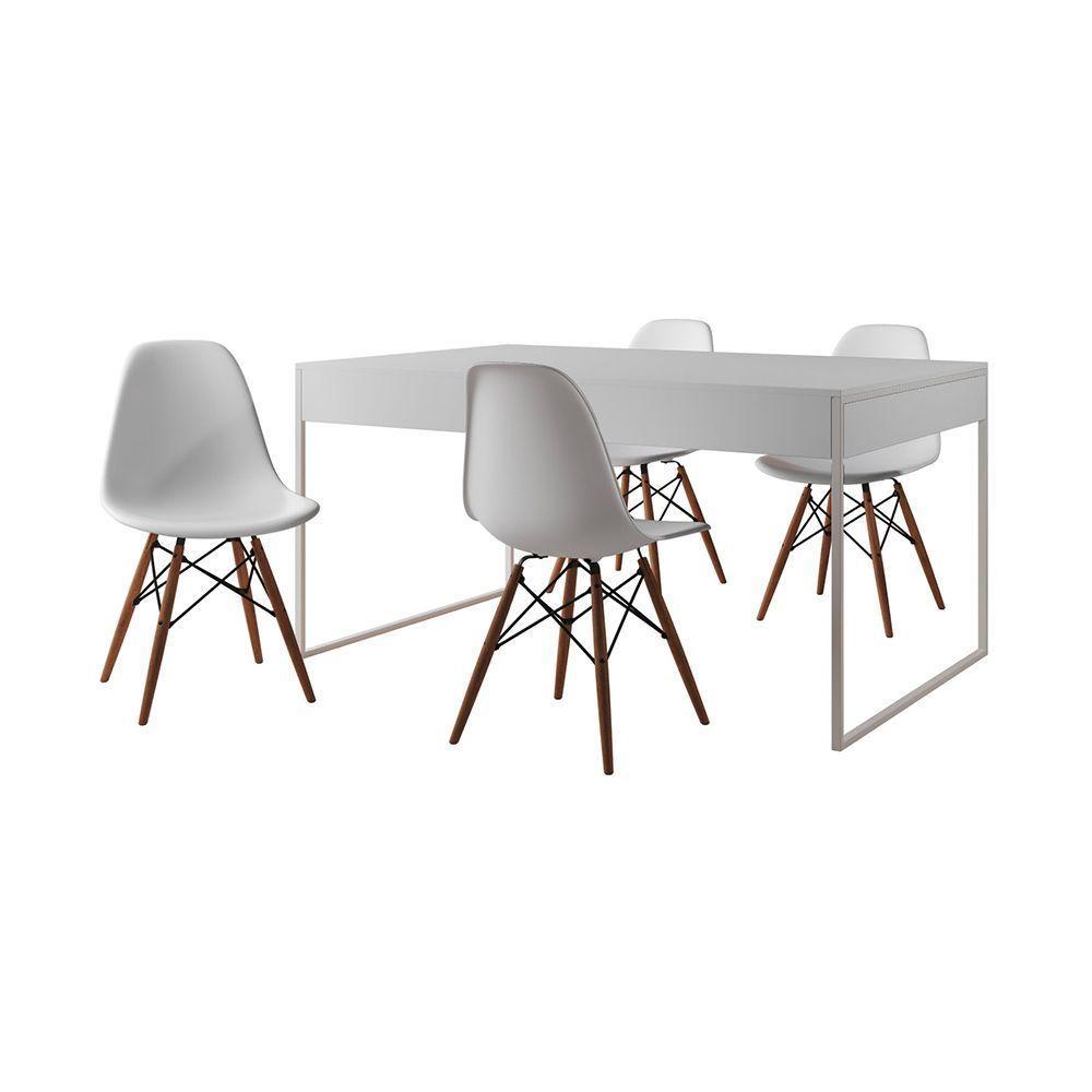Mesa Jantar Industrial Retangular Branca 137X90Cm Base Ferro Branco C/4 Cadeiras Branca Cor: Branco - 6