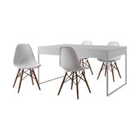 Mesa Jantar Industrial Retangular Branca 137X90Cm Base Ferro Branco C/4 Cadeiras Branca Cor: Branco - 6